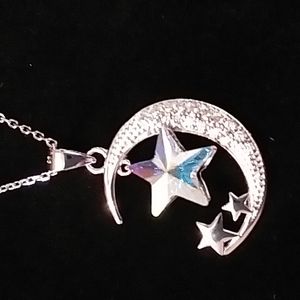 Silver moon and stars necklace